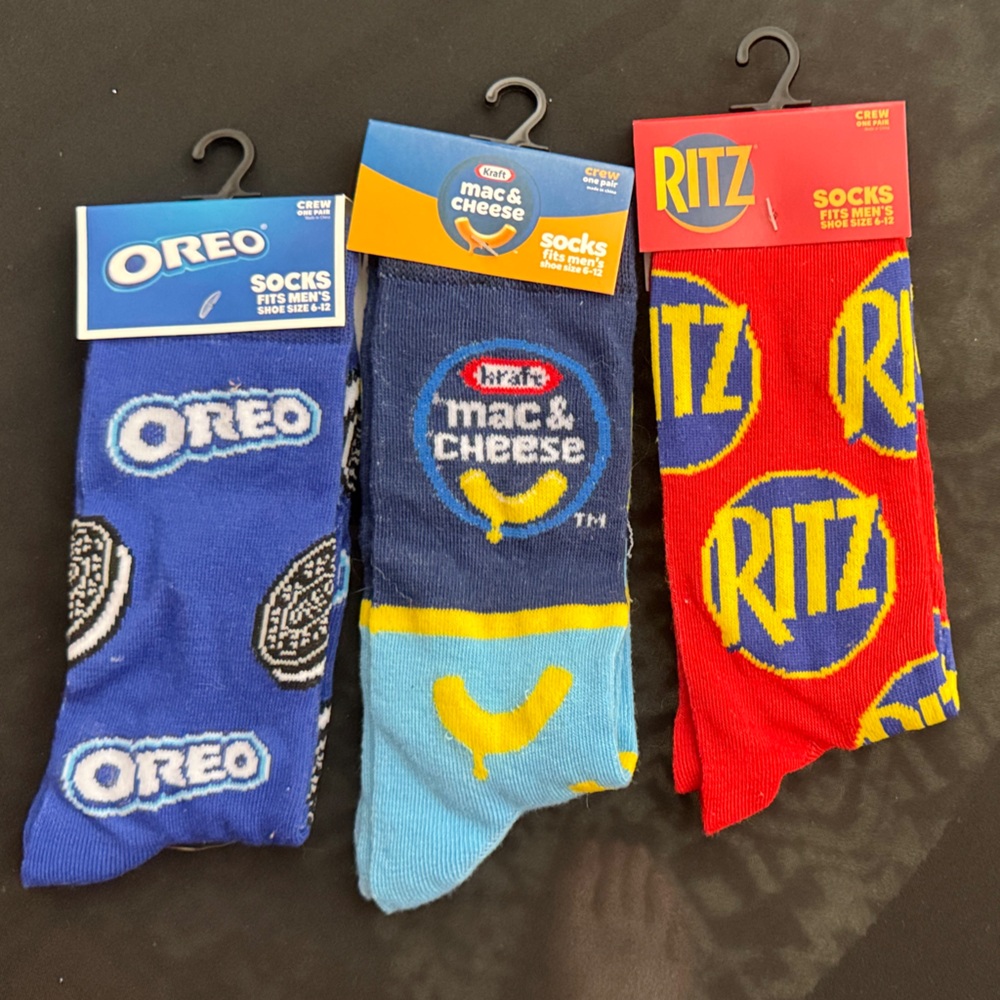Oreo, Kraft Mac & Cheese, and Ritz Themed Casual Socks Trio All New With Tags